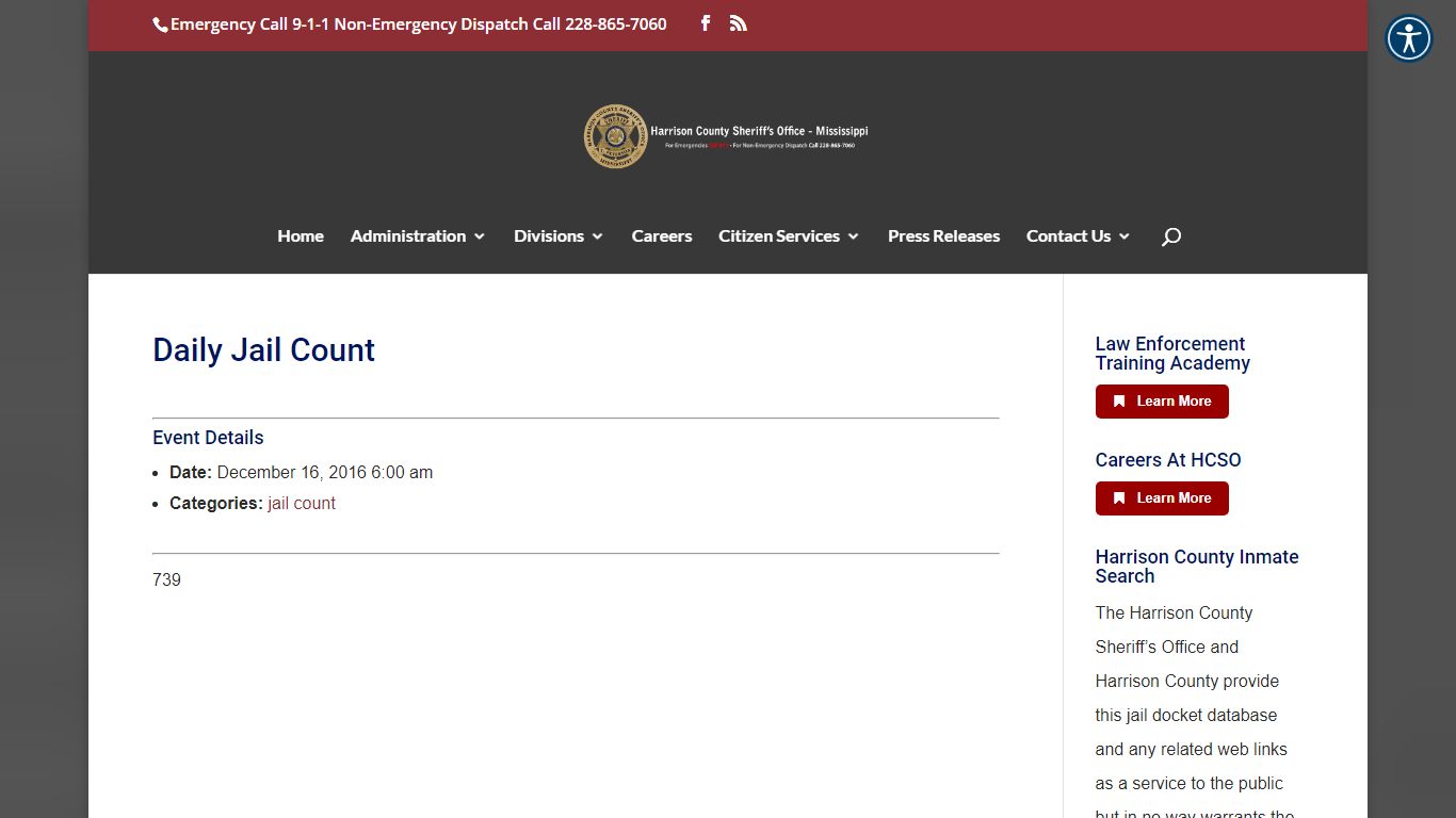 Daily Jail Count - Harrison County Sheriff's Office - Mississippi
